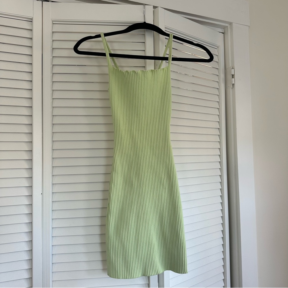 Zara Light Green Ribbed Mini Dress